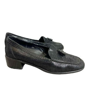 VANELi black textured faux reptile skin slip on flats loafers 8